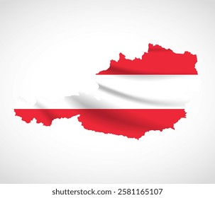 Silhouette of Austria map filled with the Austrian flag design, symbolizing national pride, cultural heritage, and geographic identity