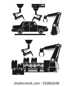 silhouette automated production line robotic factory banner