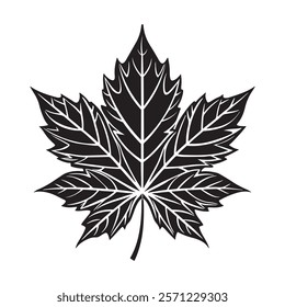 Silhouette of autumn leaf vector art illustration isolated on white background.