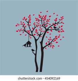 Silhouette autumn tree with birds