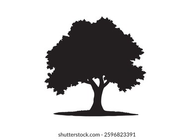 A silhouette of autumn tree with leaves vector illustration on white background.