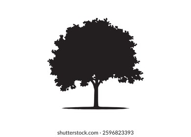 A silhouette of autumn tree with leaves vector illustration on white background.