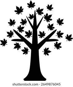 Silhouette of an autumn tree with red leaves