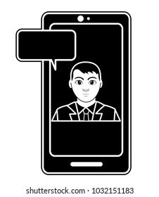 silhouette avatar elegant man inside smartphone with chat bubble