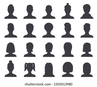 Silhouette avatar. Male and female head outline avatars, profile icons. People portraits vector set