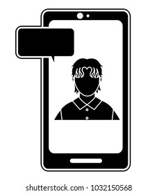 silhouette avatar man faceless inside smartphone with chat bubble