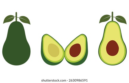 Silhueta de abacate ícone vetor. Vetor de ícone abacado. Frutos de verão para saudável, irritante, fresco natural, eco, folha, vegan, frutas verdes, metade, fatia, com osso. Ilustração vetorial para qualquer design.