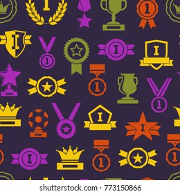 Silhouette Awards Seamless Pattern Background Symbol of Success Sport and Business Competition. Vector illustration