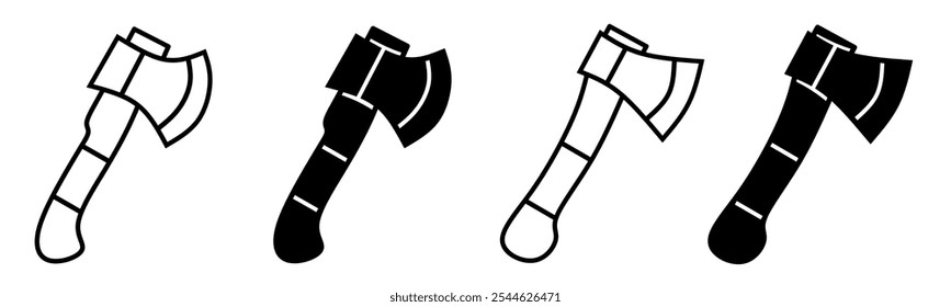 Silueta de la ilustración del icono del hacha en el fondo blanco. Conjunto de iconos Axe para empresas. Vector de acciones.