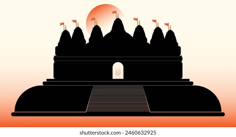 silhouette of Ayodhya Shri Ram Mandir Temple concept vector illustration. 