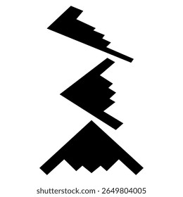 Silhouette of a B-2 bomber plane in a stylized, Flat B2 Bomber icons
