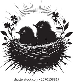 silhouette babui birds nest victor in white background 