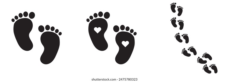 silhouette of baby feet icon over white background. vector illustration. Baby footprints icon isolated on white background. Baby feet sign. Set icons colorful. Vector Illustration.7891 