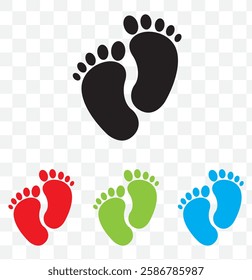 silhouette of baby feet icon over white background. vector illustration. Baby footprints icon isolated on white background. Baby feet sign. Set icons colorful. Vector Illustration. EPS 10.