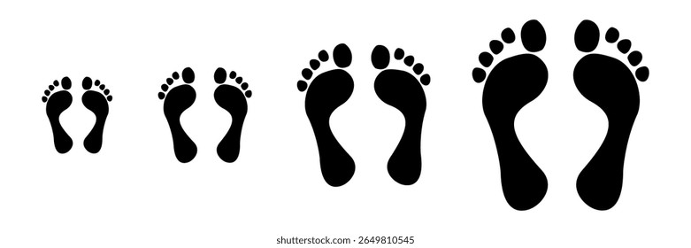 silhouette of baby feet icon over white background. vector illustration. Baby footprints icon isolated on white background. Baby feet sign. Set icons colorful.