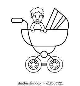 silhouette baby girl inside carriage icon