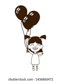 silhouette of baby girl smiling with helium balloons in hand