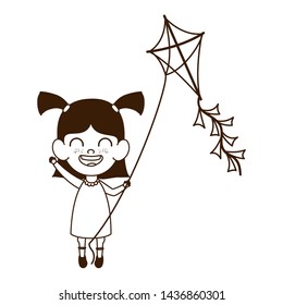 silhouette of baby girl standing with kite in the hand