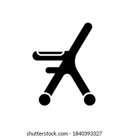 Silhouette Baby high chair. Outline icon of children goods. Black simple illustration of special wheeled seat. Flat isolated vector pictogram on white background