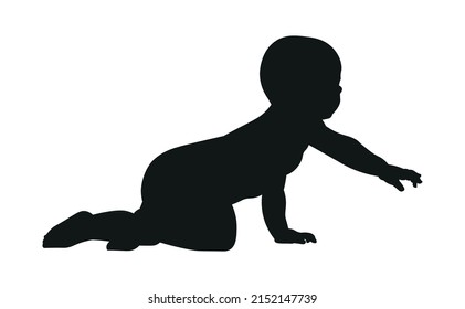 Silhouette of a baby in a pose that crawls, white background. baby black.