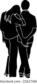 Silhouette of back pose of couple watching their new home, couple standing line art vector illustration