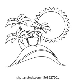 silhouette background beach with bucket tools