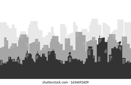 Silhouette background with city buildings many apartment