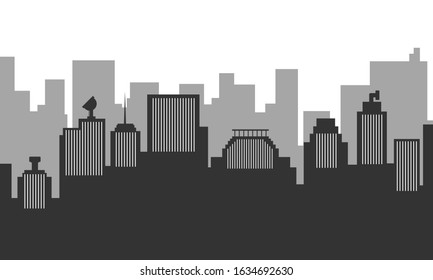 Silhouette background with city buildings many apartment