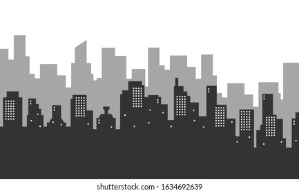 Silhouette background with city buildings many mall