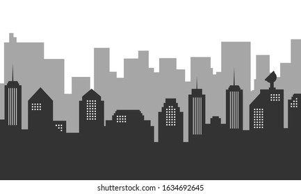 Silhouette background with city buildings many mall