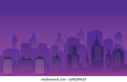 Silhouette background city of night with skyscraper