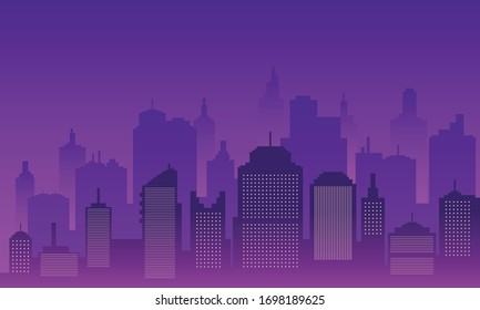 Silhouette background city of night with skyscraper