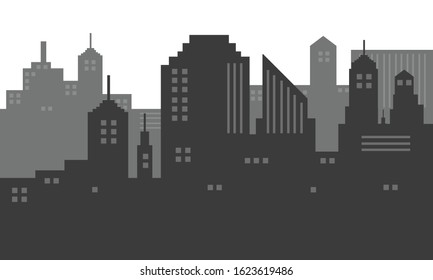 Silhouette background city town with many windows