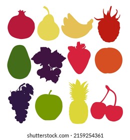silhouette background of fruits and berries of bright colors for printing, business, design