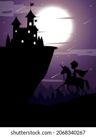 Silhouette background with full moon illustration