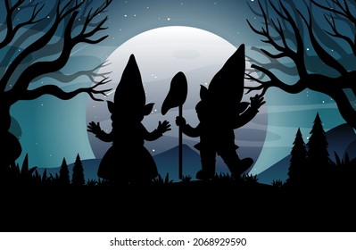 Silhouette background with full moon illustration