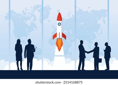 Silhueta fundo de desenvolvimento de trabalho e inovação. Modelo de design de cartaz de ilustração de vetor de gerenciamento de projeto de inicialização