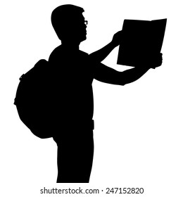 Silhouette of backpacker with map, vector format