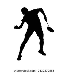 silhouette of a badminton athlete in black on a white background