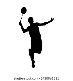 silhouette of a badminton athlete carrying out an attack by smashing the ball