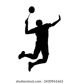 silhouette of a badminton athlete carrying out an attack by smashing the ball