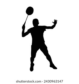 silhouette of a badminton athlete carrying out an attack by smashing the ball