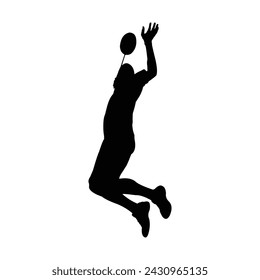 silhouette of a badminton athlete carrying out an attack by smashing the ball