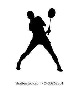 silhouette of a badminton athlete receiving an attack from an opponent