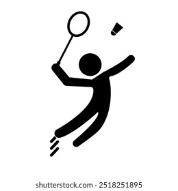 Silhueta de Badminton Player Jumping Action. Vetor.