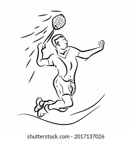 Silhouette of badminton player with lines. Badminton man smashing line silhouette vector