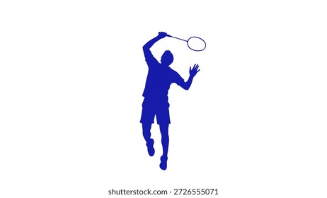 Silhueta de um jogador de badminton no ar, executando um poderoso smash shot com uma raquete.
