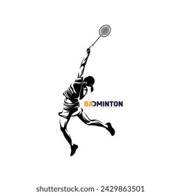 Diseño de ilustración vectorial de jugador de bádminton de silueta