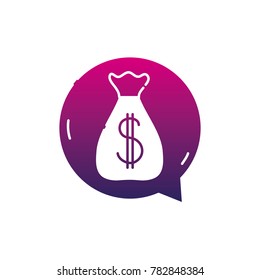 silhouette bag with dollar sign inside chat bubble
