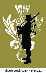 Silhouette of a bagpiper wearing a scottish kilt